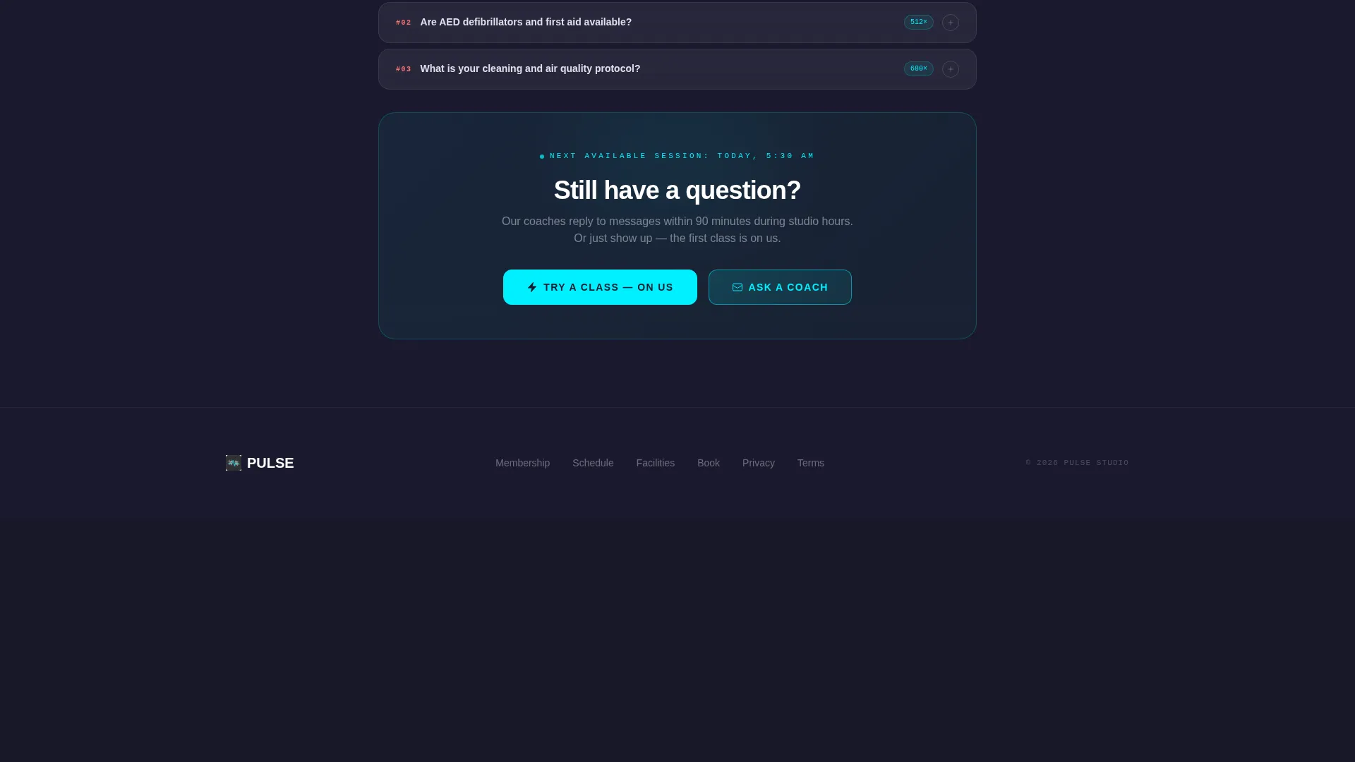 Fitness Studio FAQ Website Template