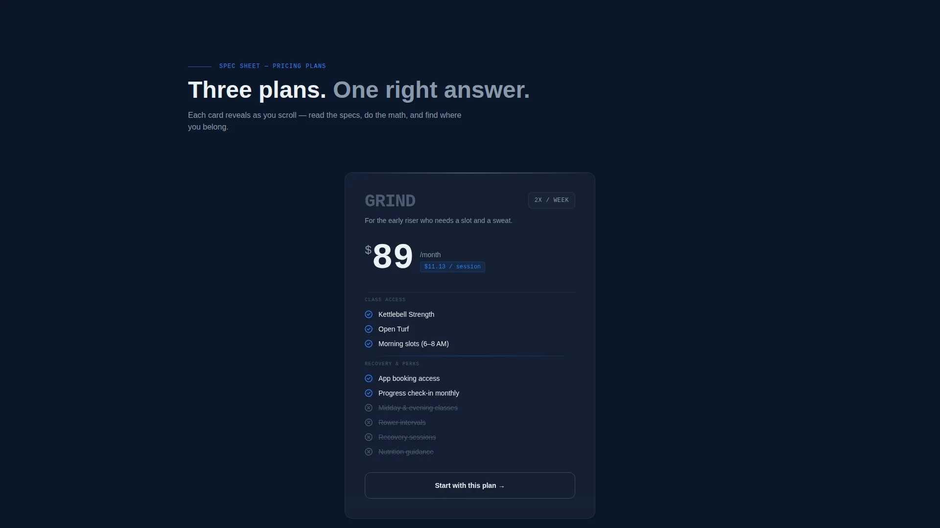 Fitness Studio Specialist Pricing Website Template