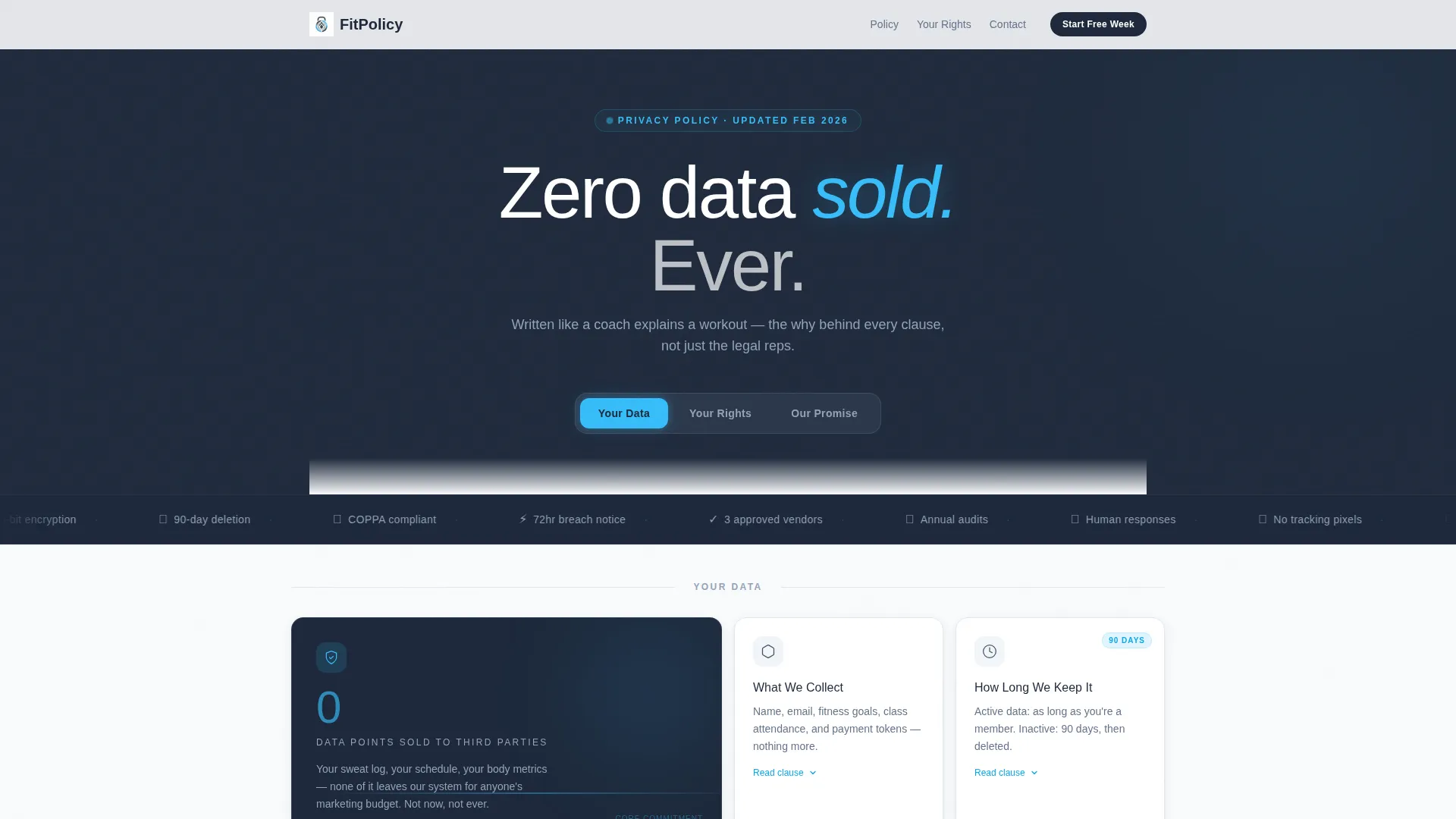 Fitness Studio Privacy Policy Website Template