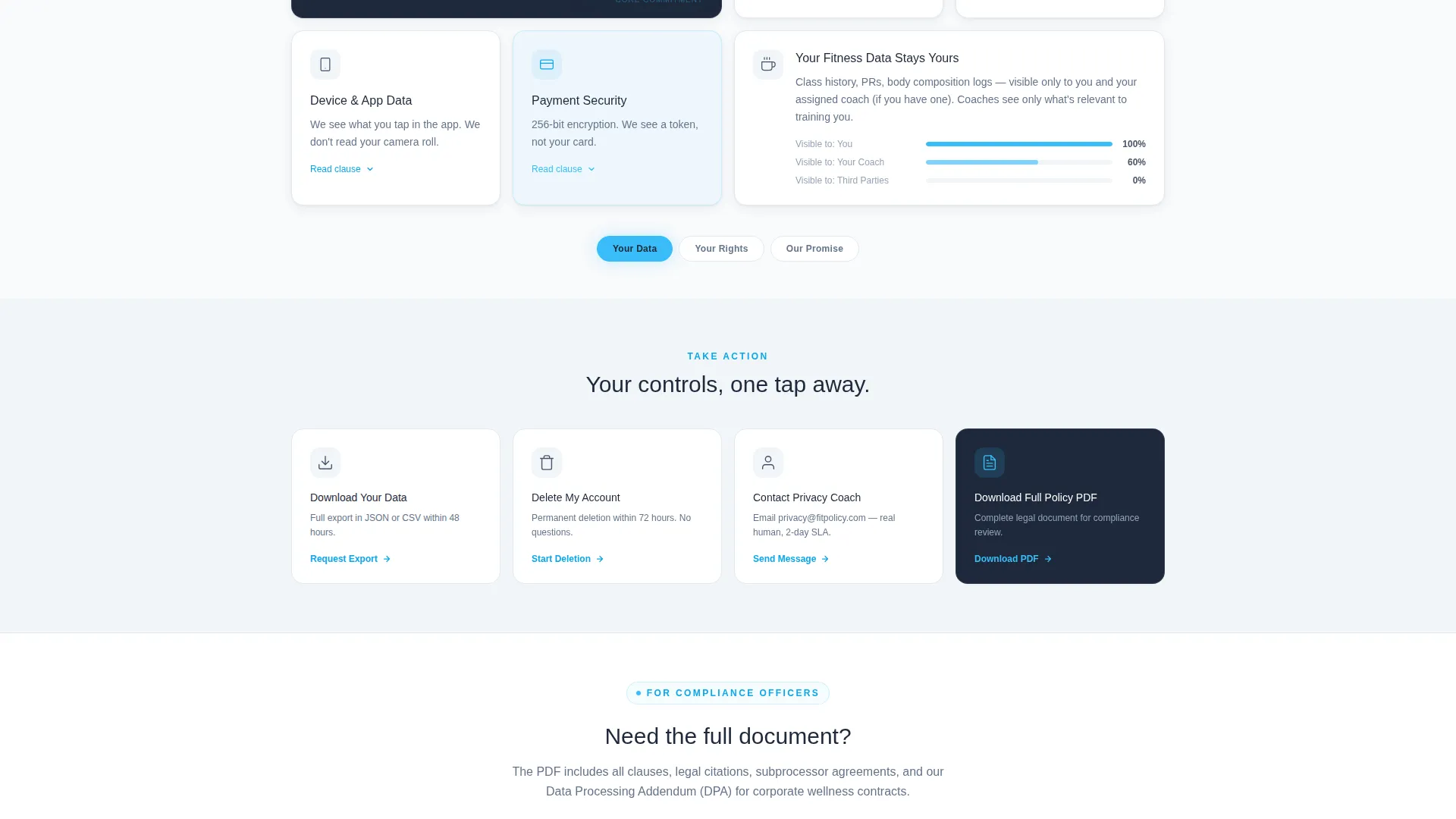 Fitness Studio Privacy Policy Website Template
