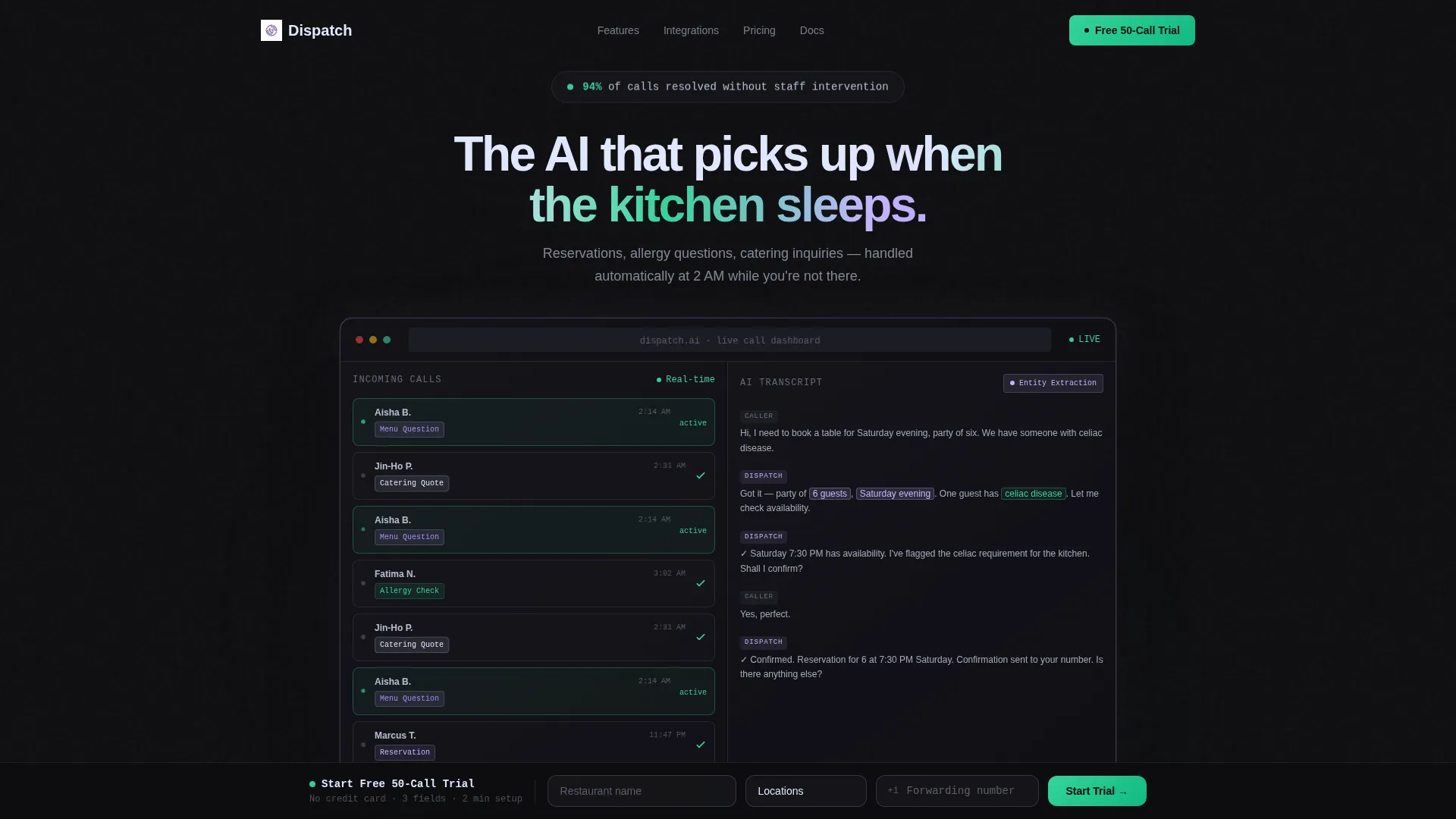 AI Restaurant Phone Agent Landing Page Template