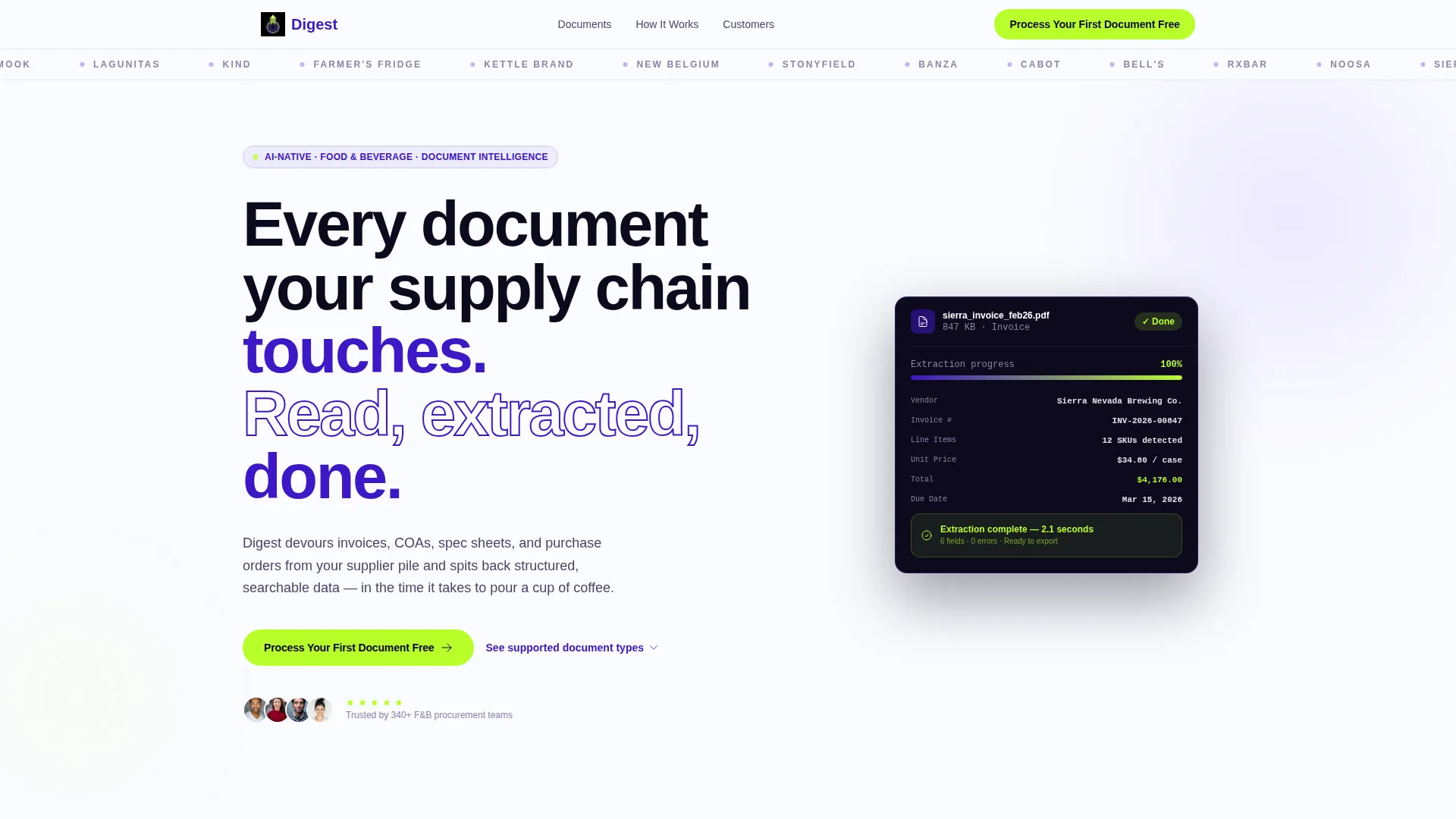 Food & Beverage AI Document Processing Landing Page