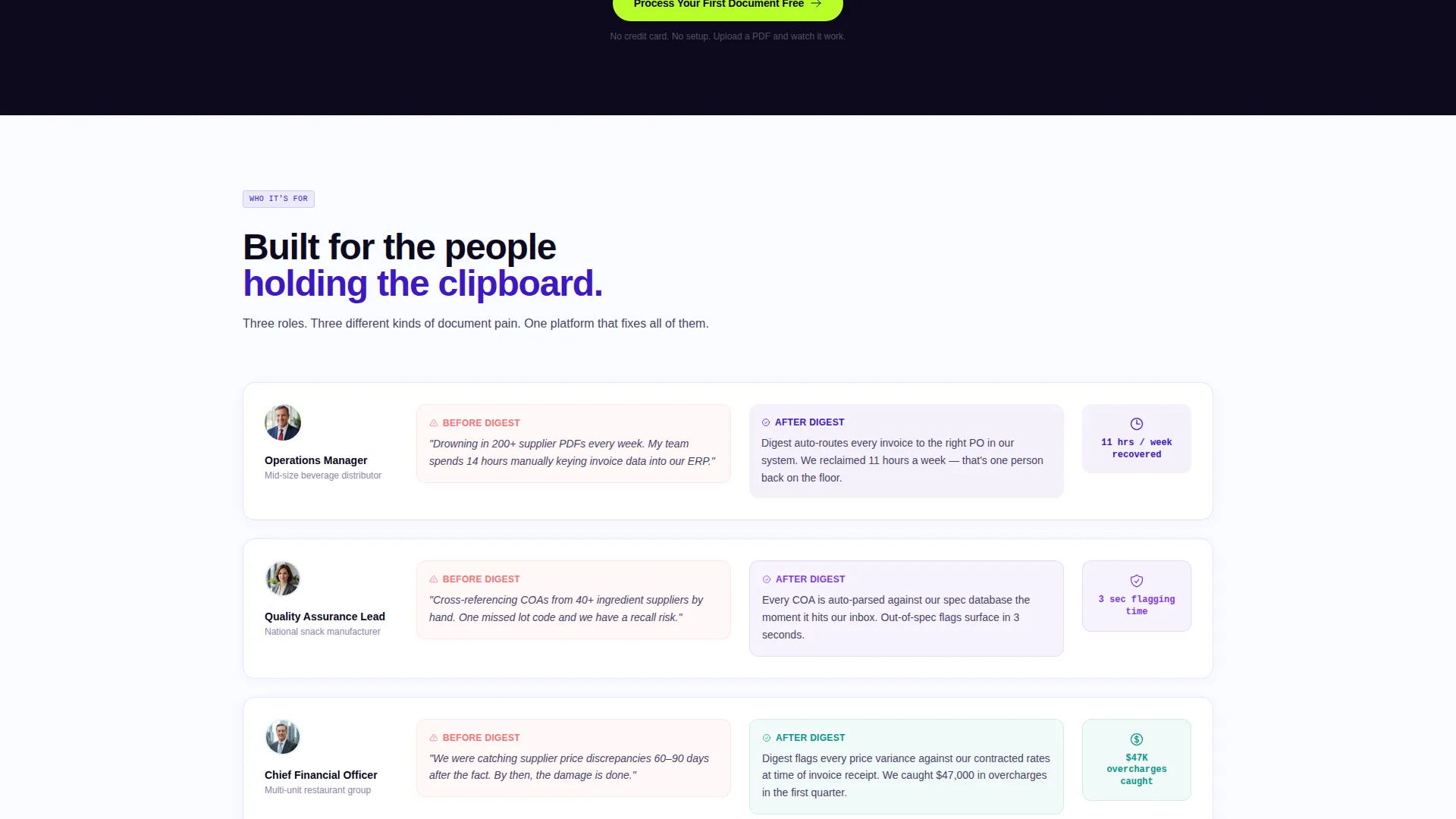 Food & Beverage AI Document Processing Landing Page