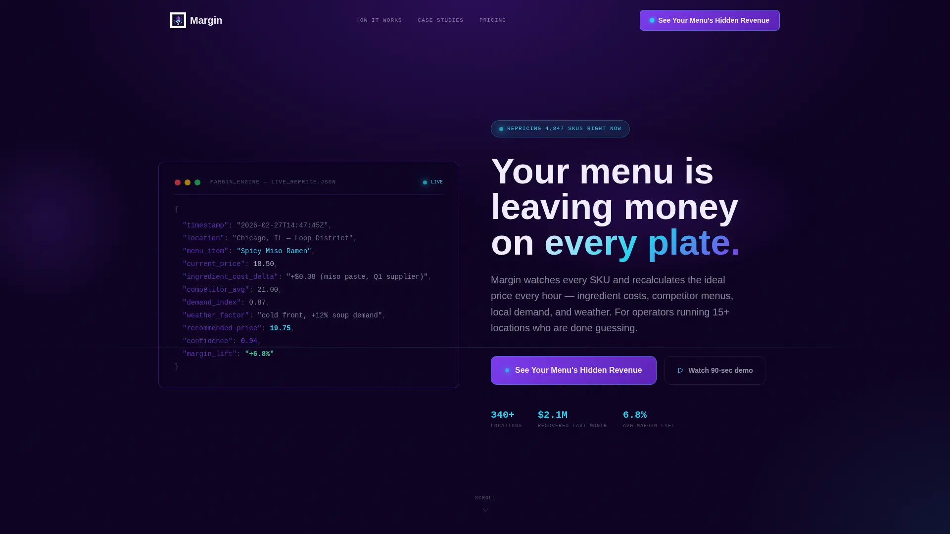 AI Menu Pricing Landing Page Template