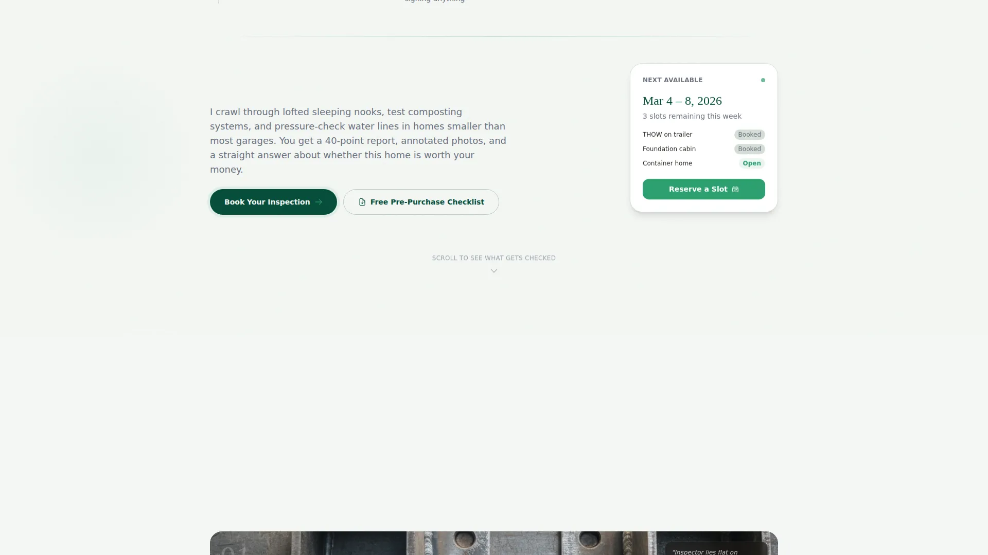 Tiny Home Inspector Landing Page Template
