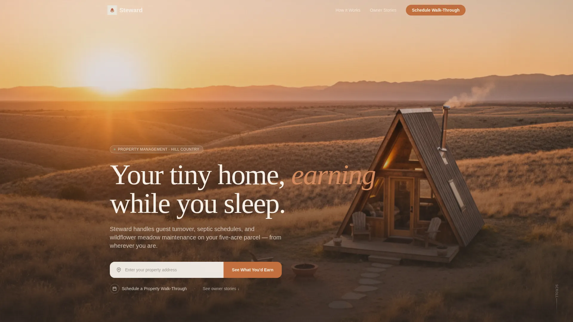 Pastoral Tiny Home Property Management Landing Page