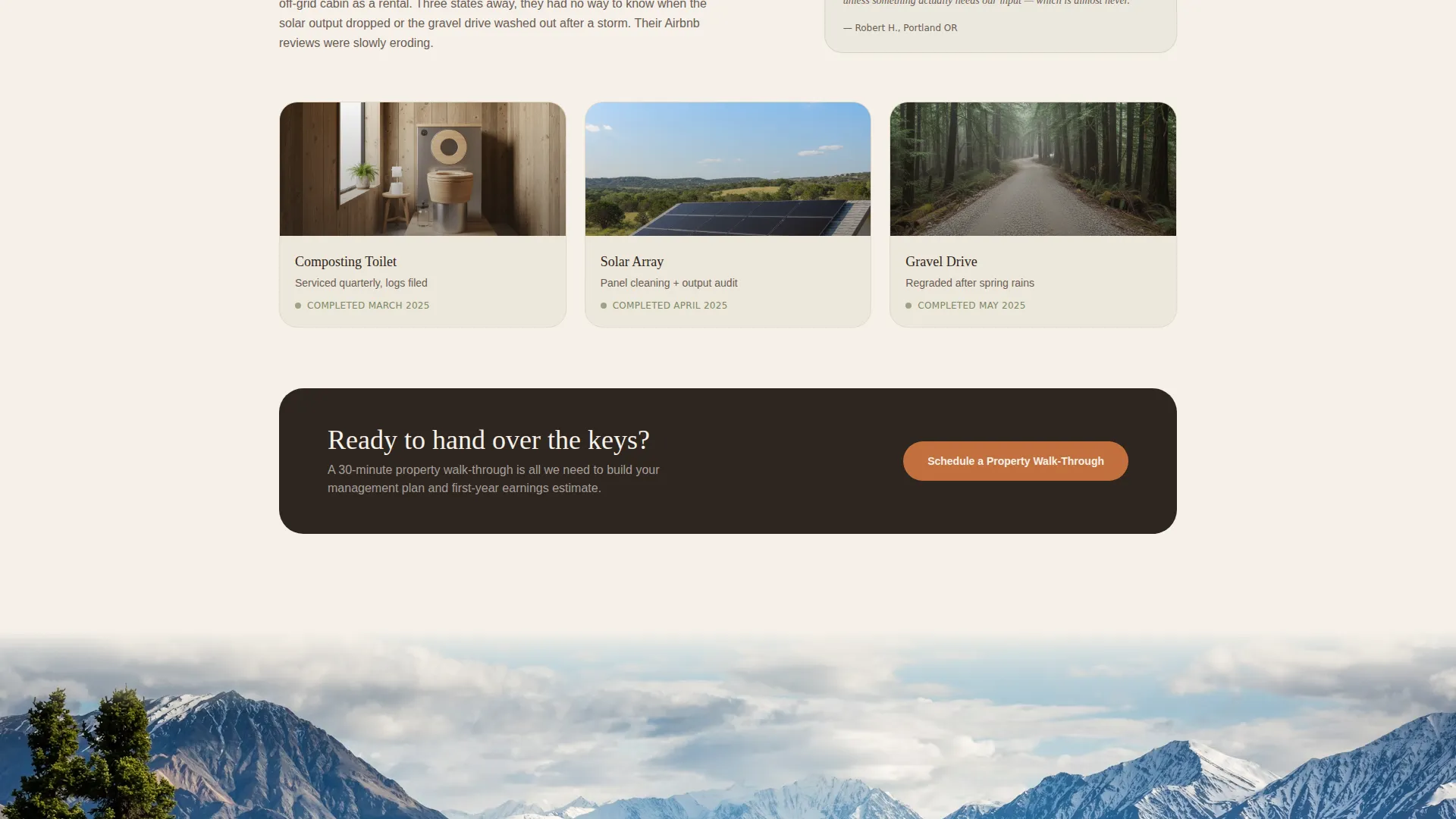 Pastoral Tiny Home Property Management Landing Page