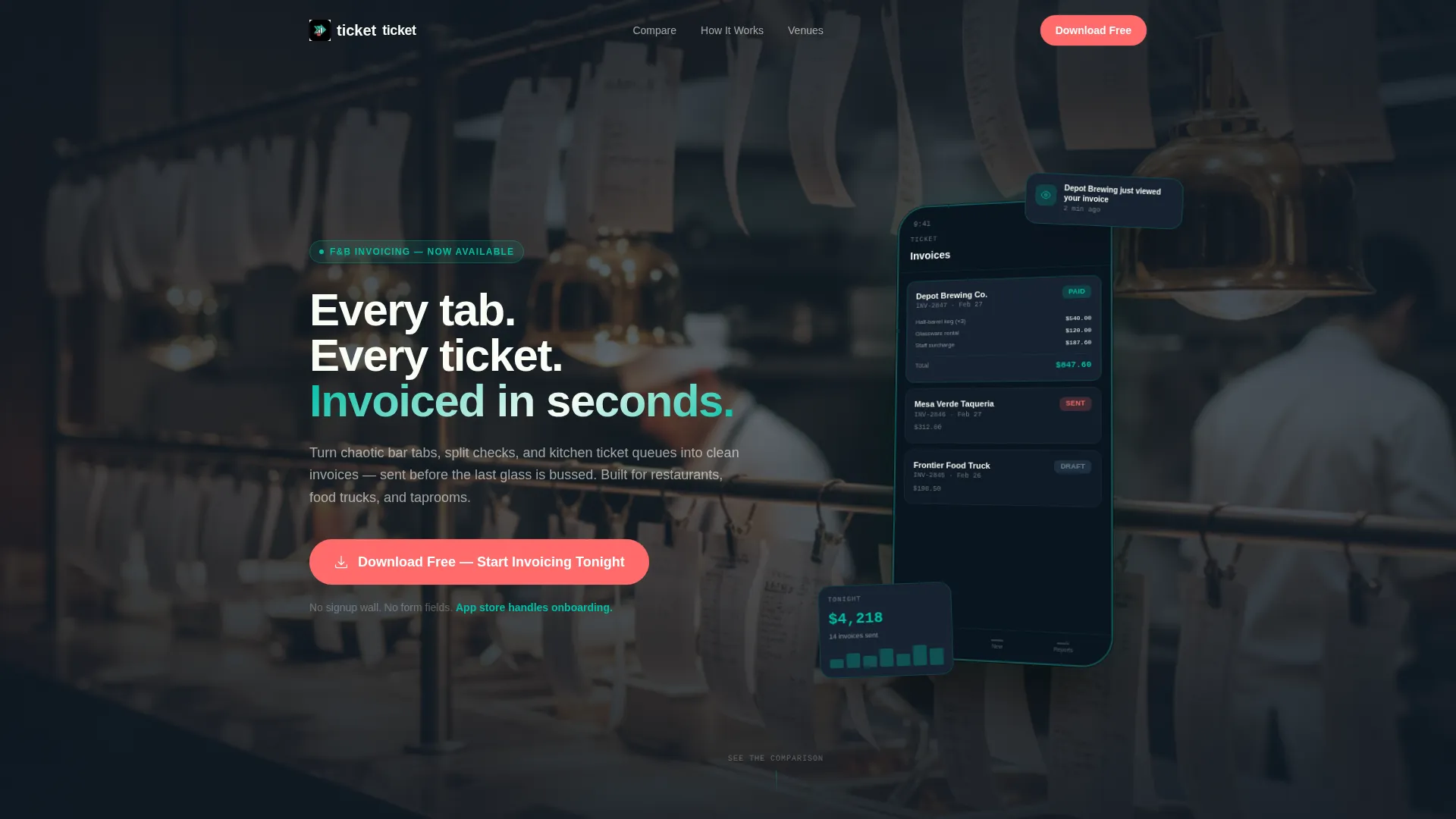 Food & Beverage Invoicing App Landing Page Template