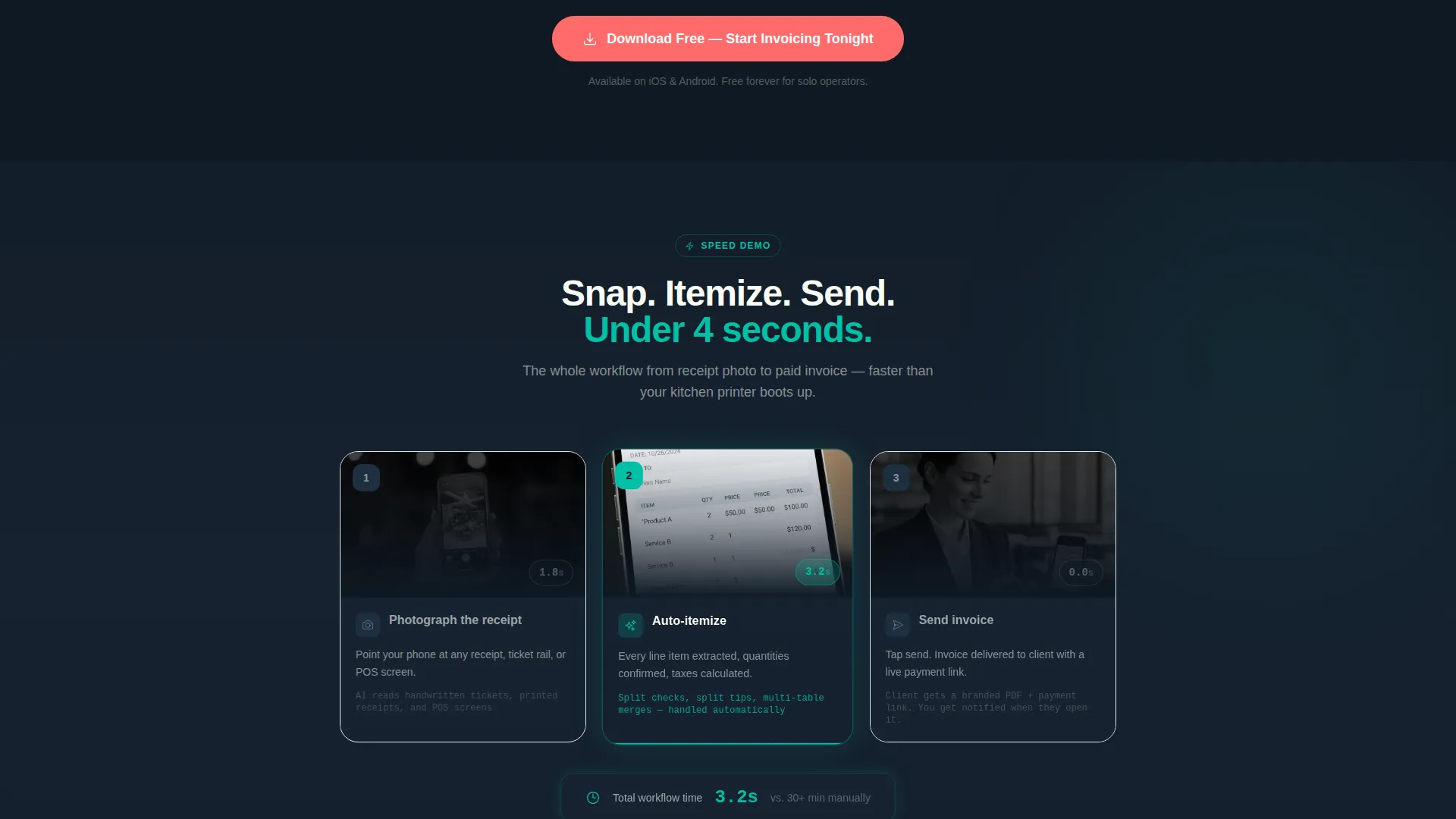 Food & Beverage Invoicing App Landing Page Template