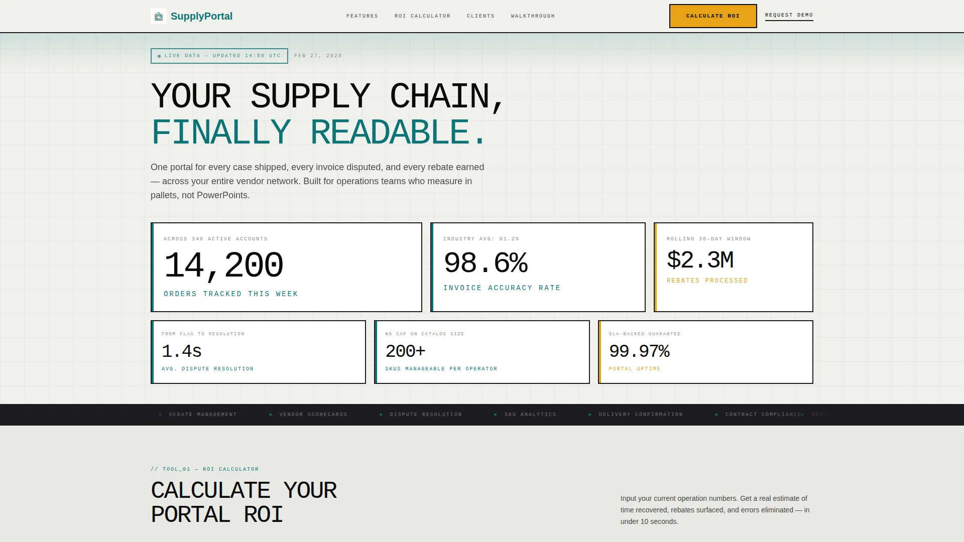 Food & Beverage Customer Portal Landing Page