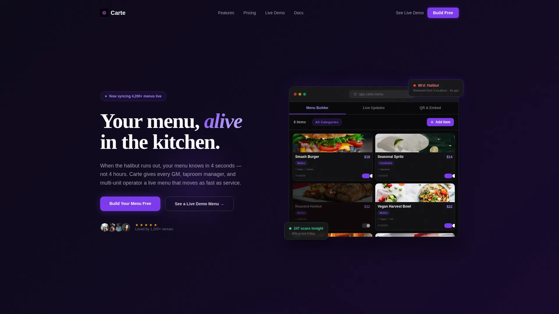 Digital Menu Platform Landing Page Template