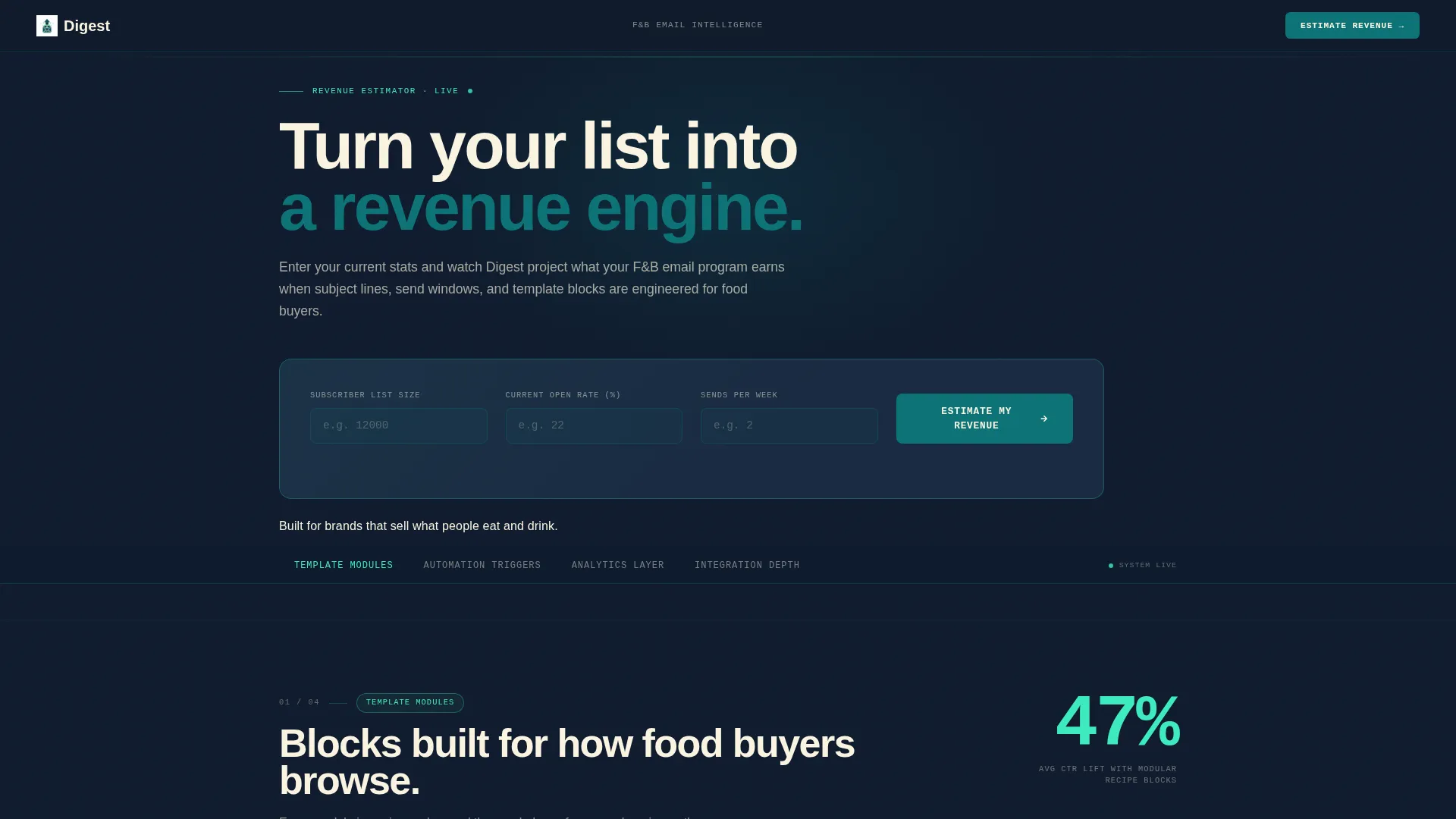 Food & Beverage Email Newsletter Landing Page Template