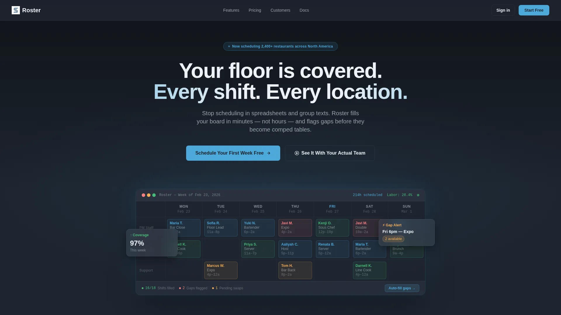Food & Beverage Staff Scheduling Landing Page Template