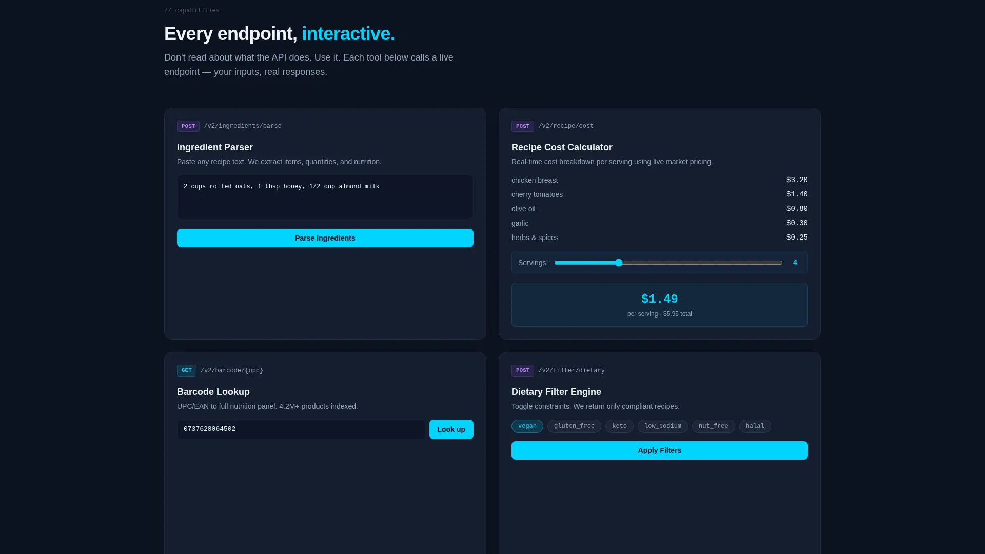 FoodTech API Landing Page Template for Developers