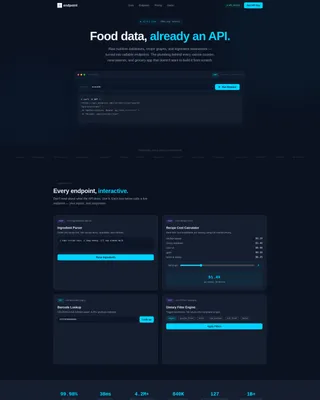 FoodTech API Landing Page Template for Developers