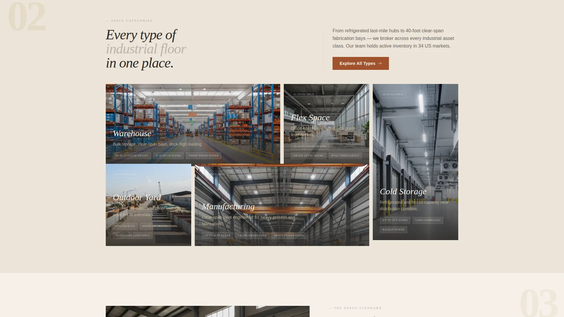 Cinematic Industrial Space Brokerage Landing Page