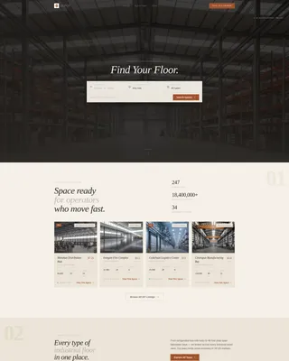 Cinematic Industrial Space Brokerage Landing Page