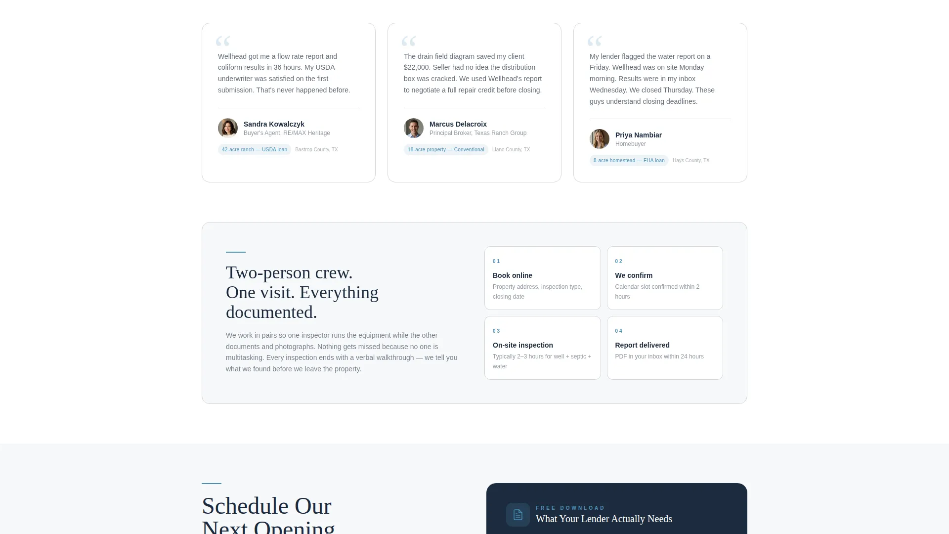 Inspection Landing Page Template for Well & Septic