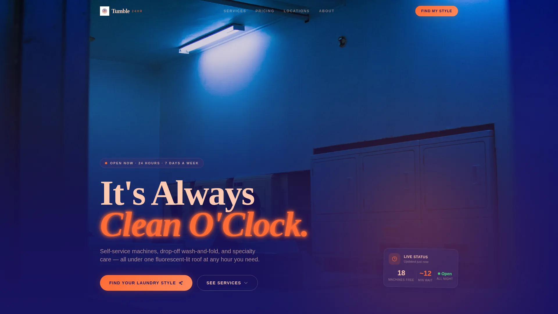 Vibrant 24-Hour Laundromat Landing Page Template