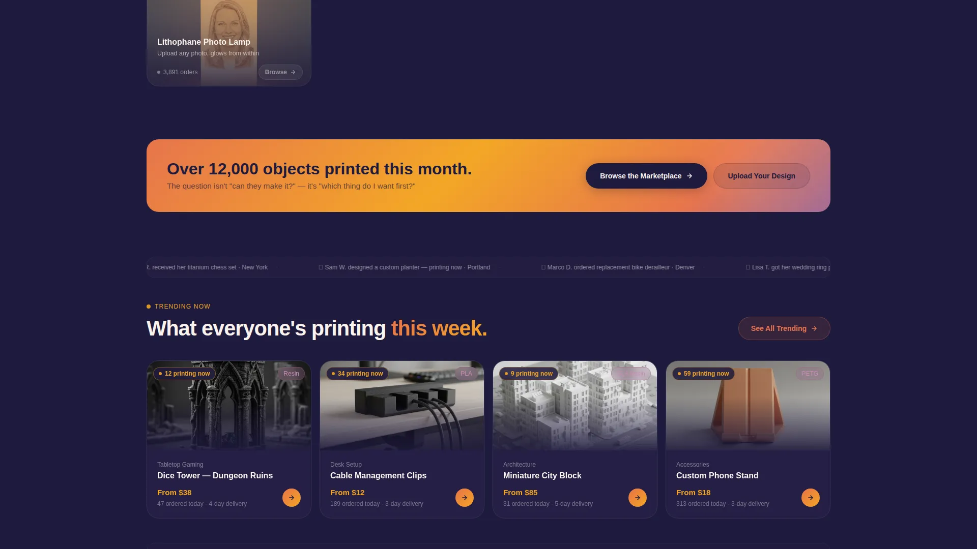 3D Printed Custom Marketplace Landing Page Template