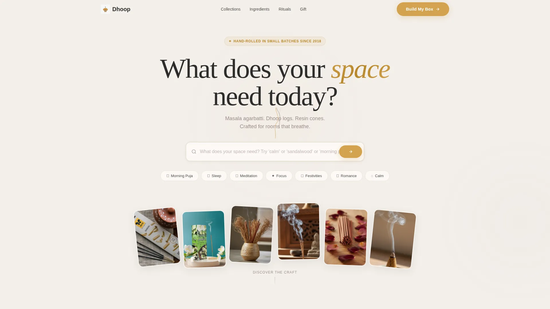Aromatic Incense Store Bento Grid Landing Page