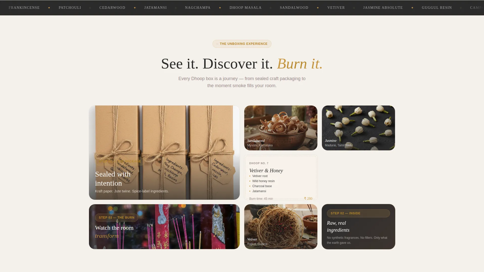 Aromatic Incense Store Bento Grid Landing Page
