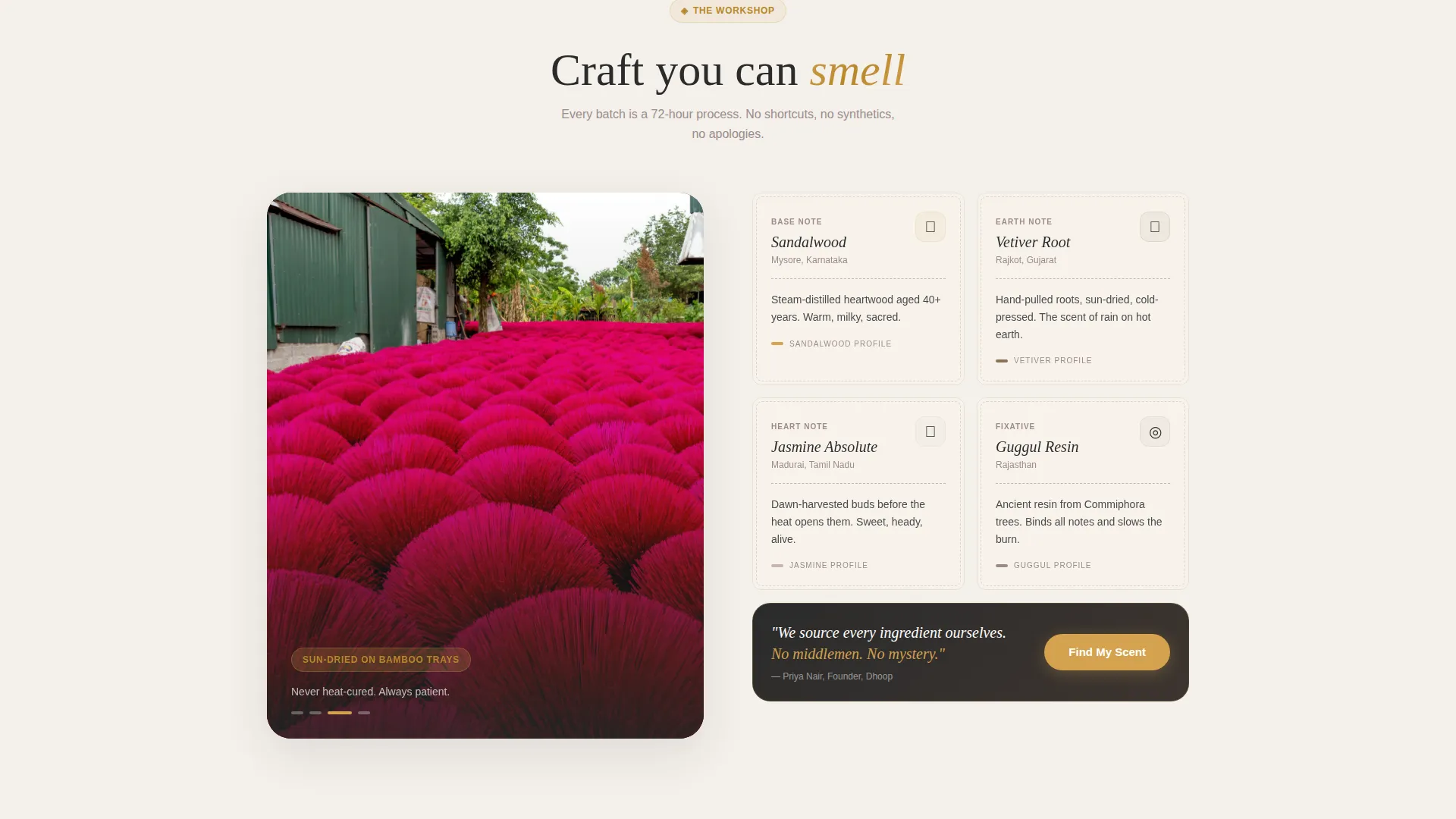 Aromatic Incense Store Bento Grid Landing Page