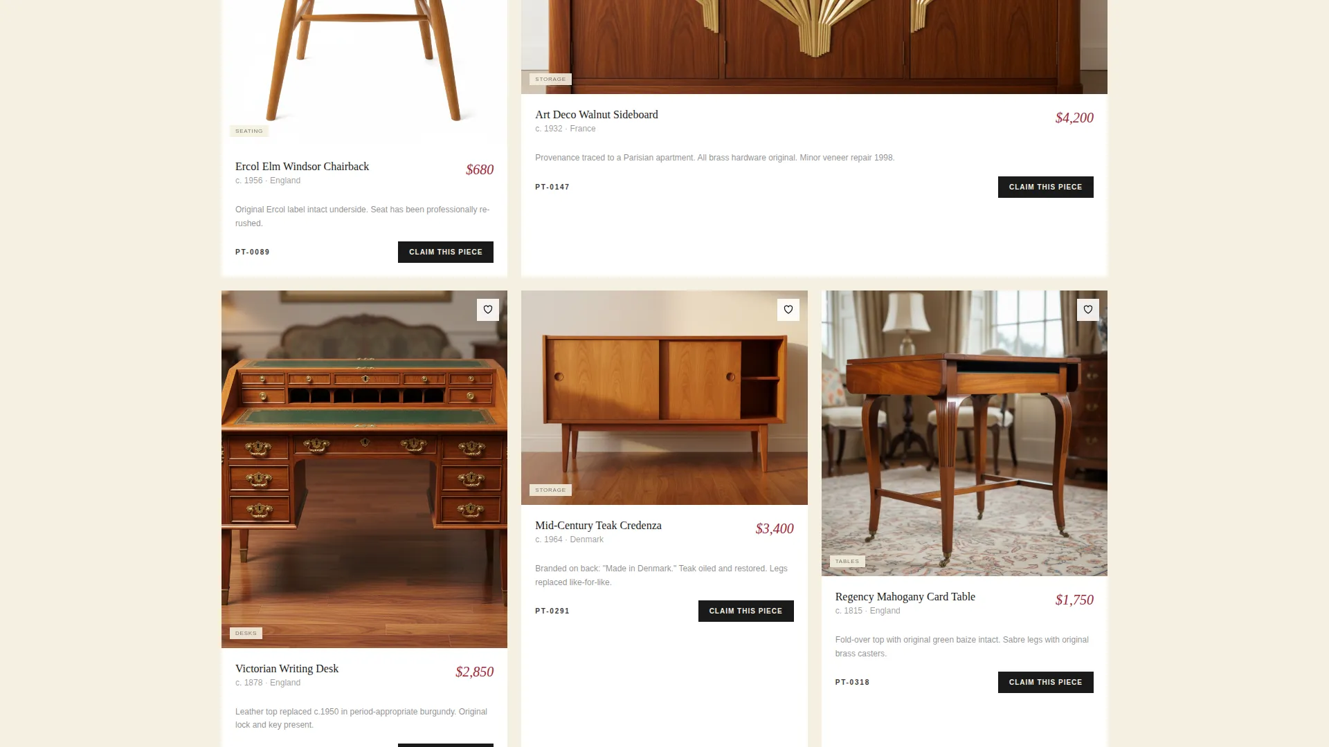 Antique & Vintage Furniture Marketplace Landing Page