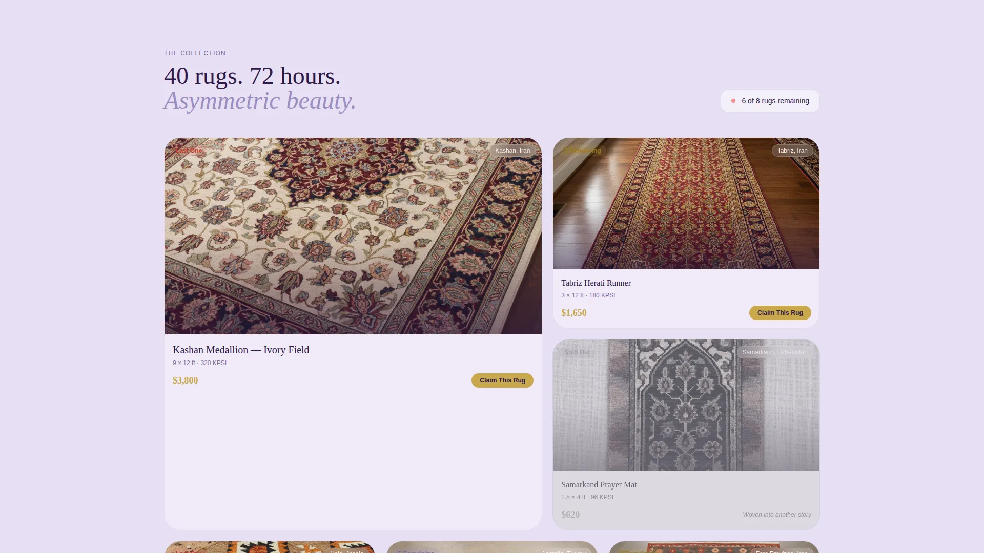 Bento Grid Rug Store Landing Page Template