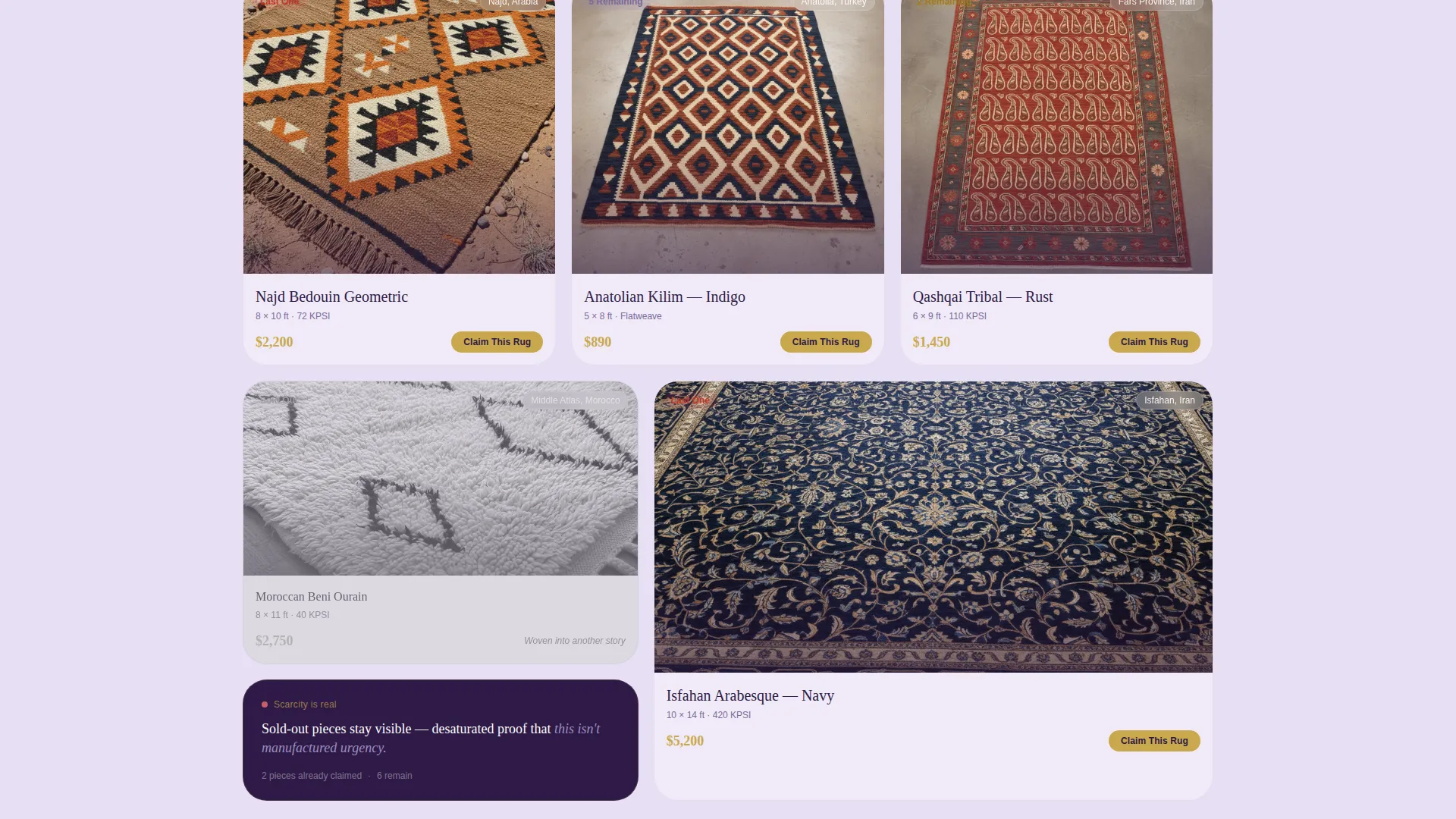 Bento Grid Rug Store Landing Page Template