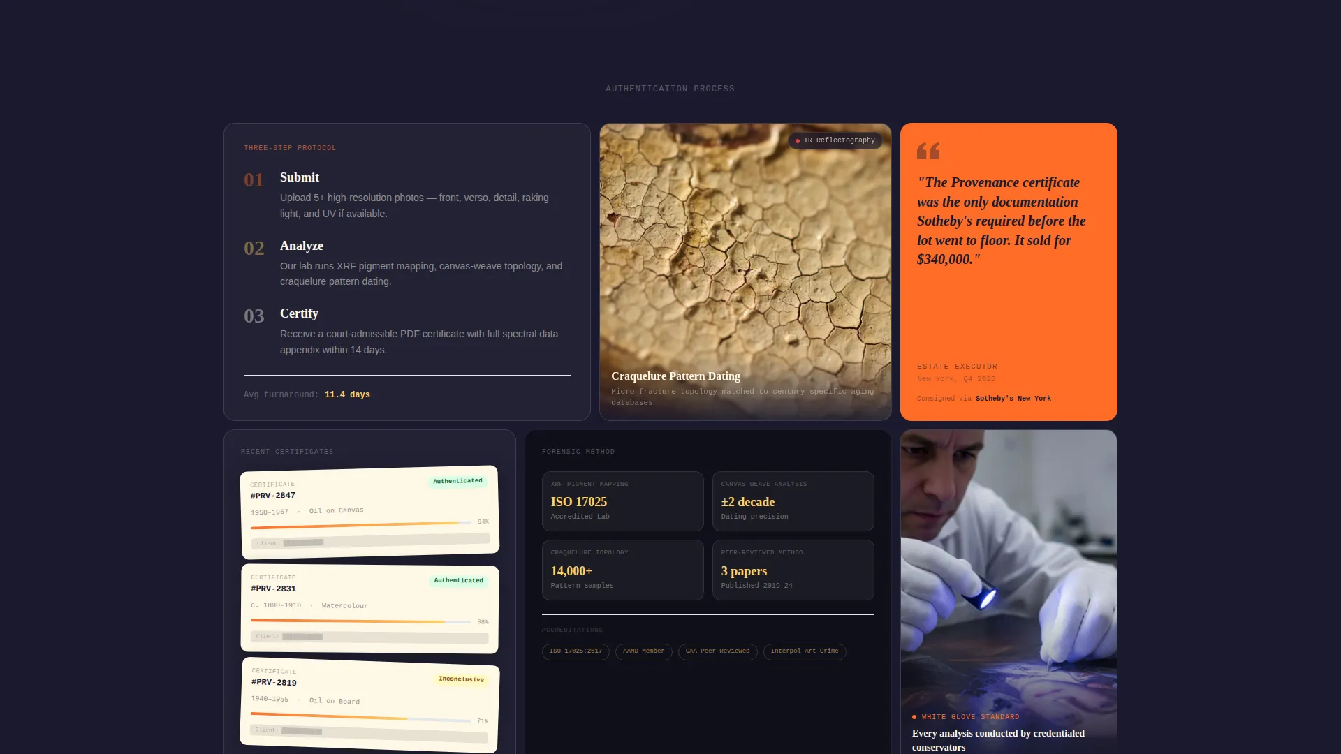 Forensic Art Authentication Landing Page Template