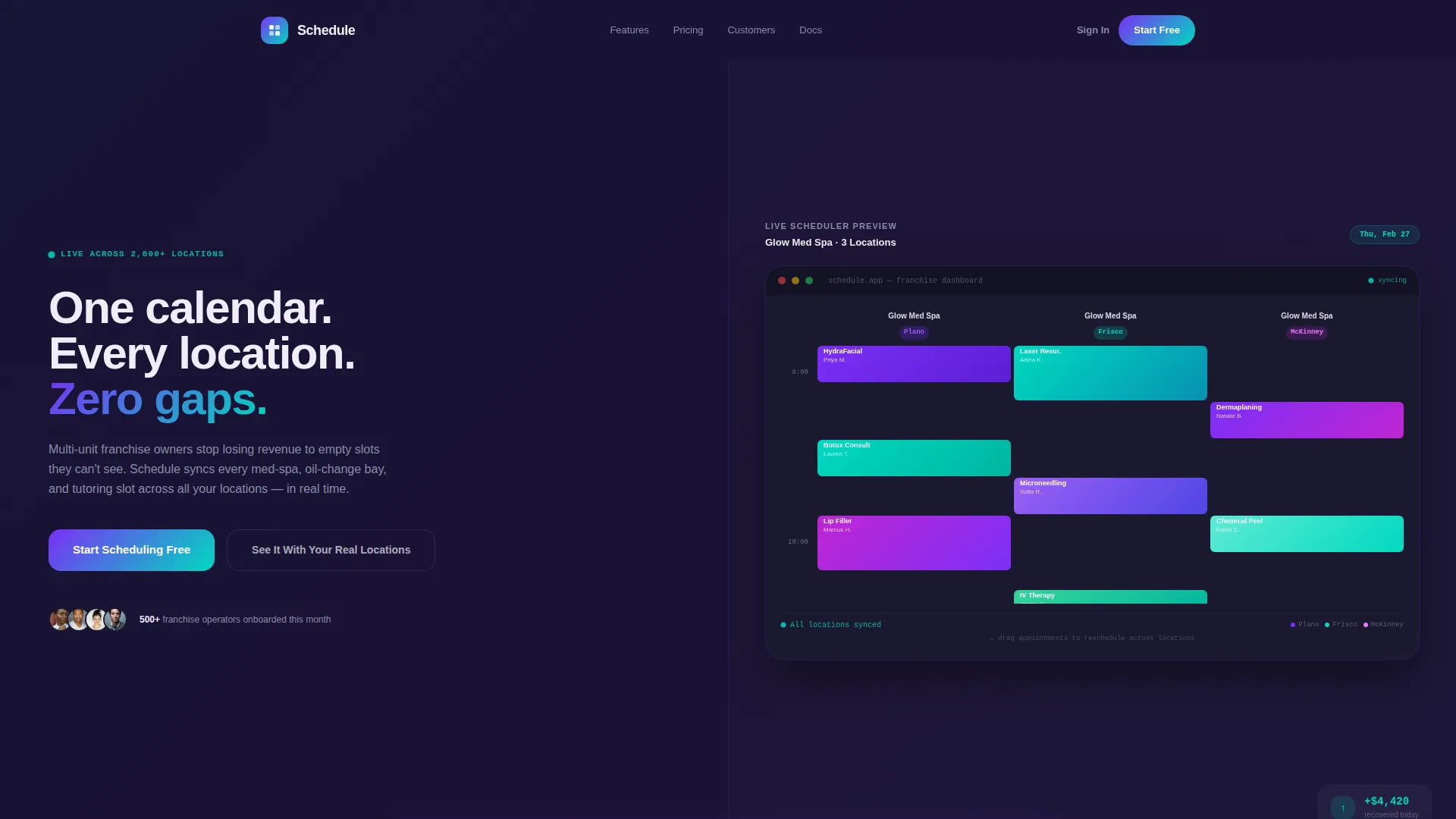 Franchise Appointment Scheduling Landing Page