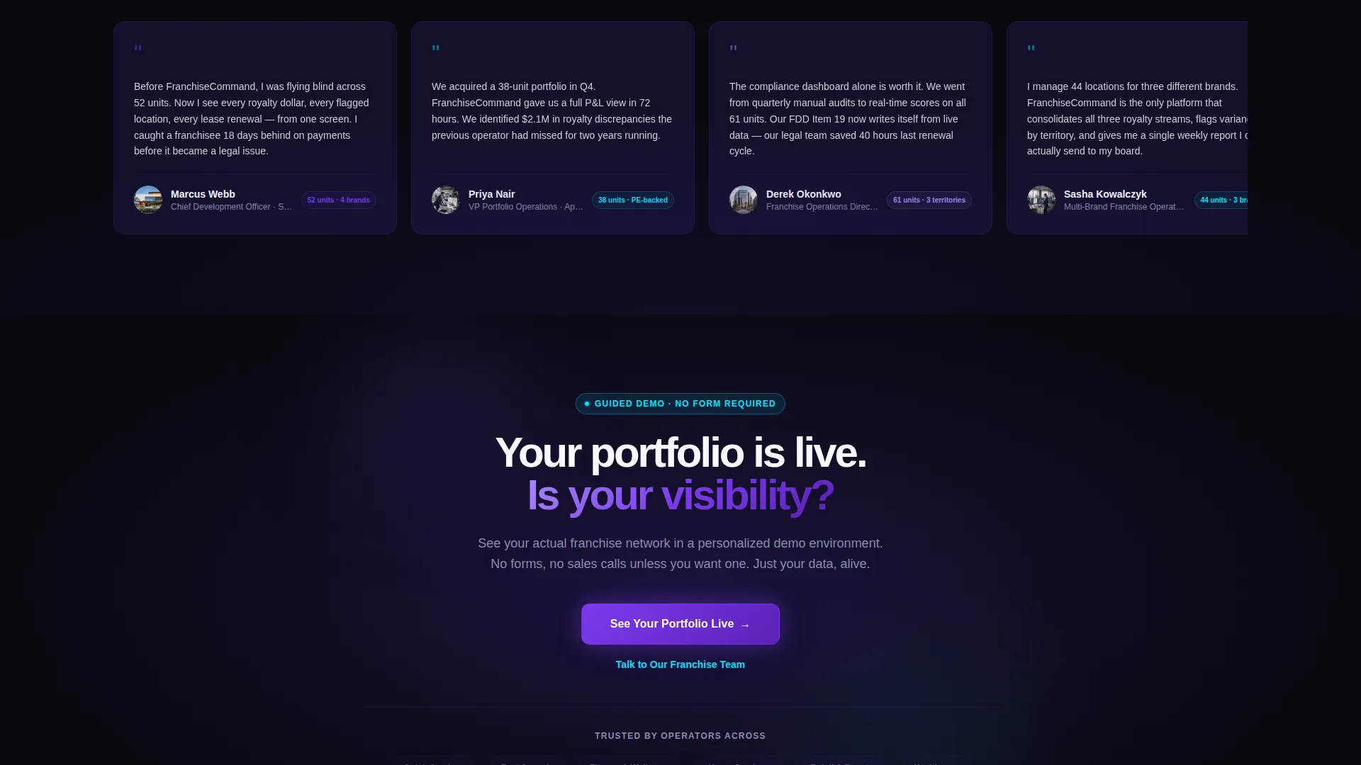 Franchise Asset Management Landing Page