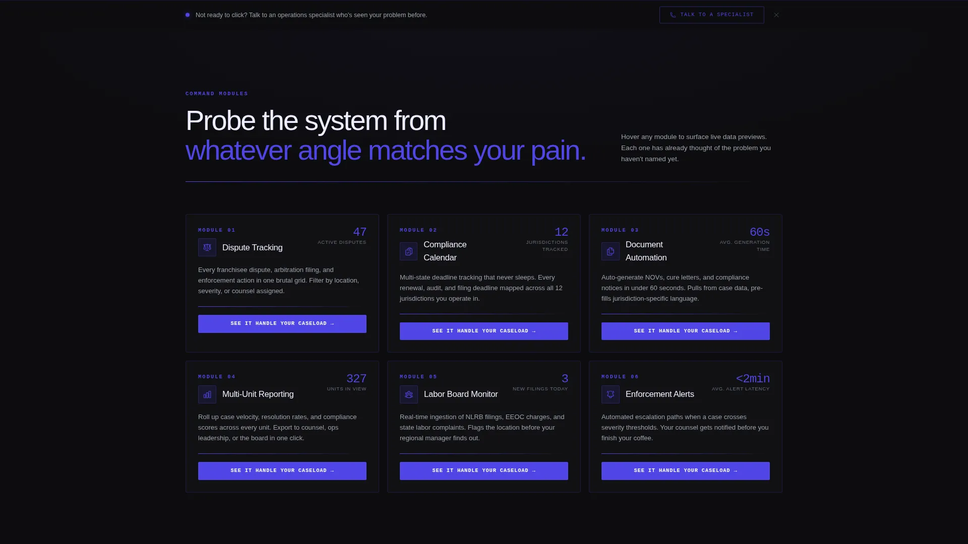 Brutal Franchise Case Management Landing Page