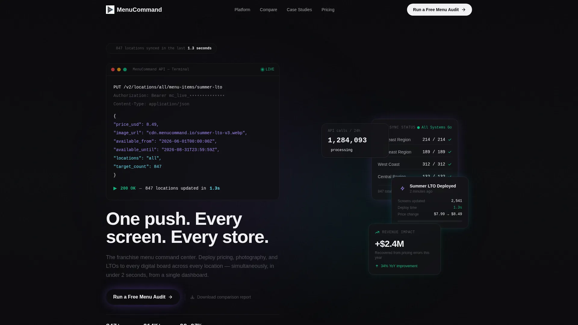 Franchise Digital Menu Comparison Landing Page