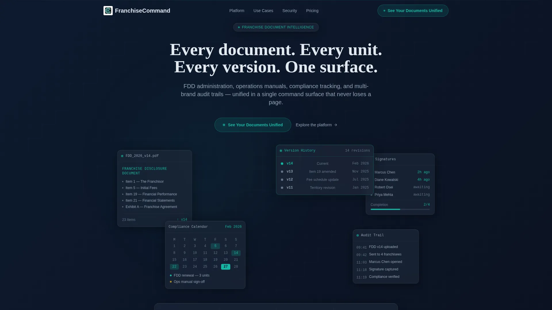Franchise Document Management Landing Page