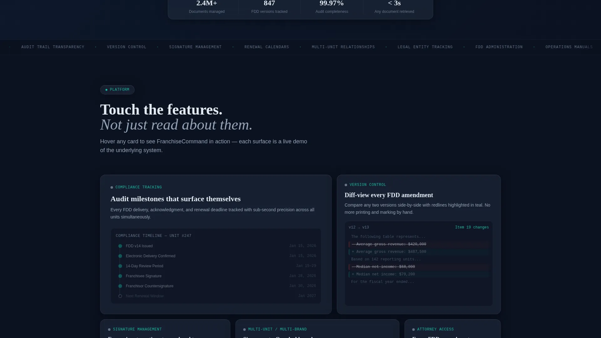 Franchise Document Management Landing Page