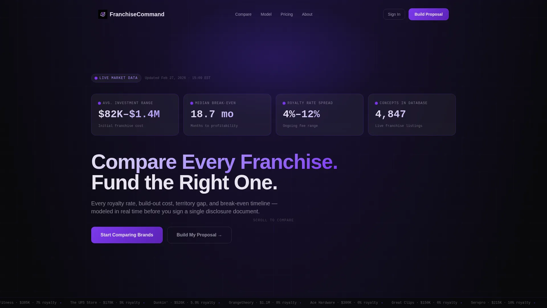 Franchise Proposal & Comparison Landing Page
