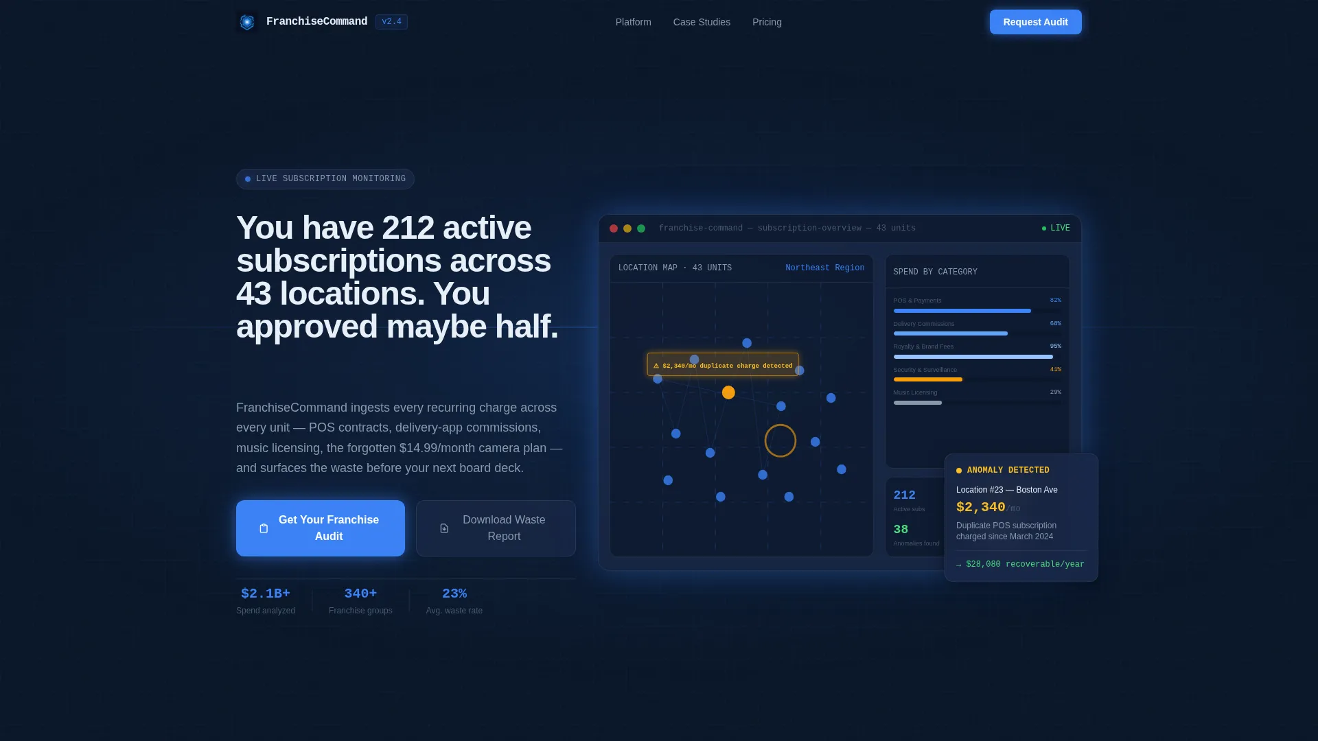 Franchise Subscription Management Landing Page
