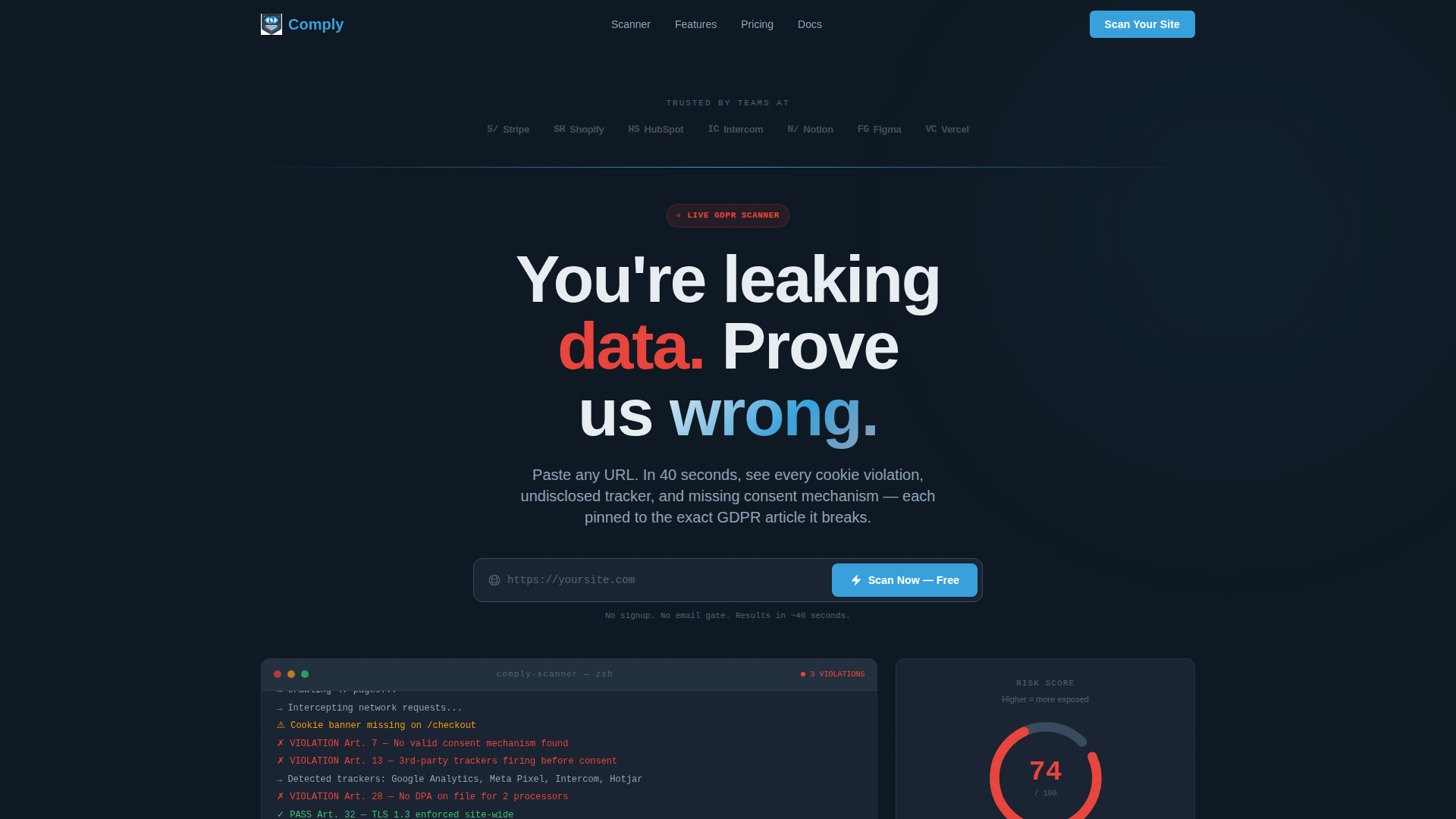 GDPR Compliance Scanner Landing Page Template