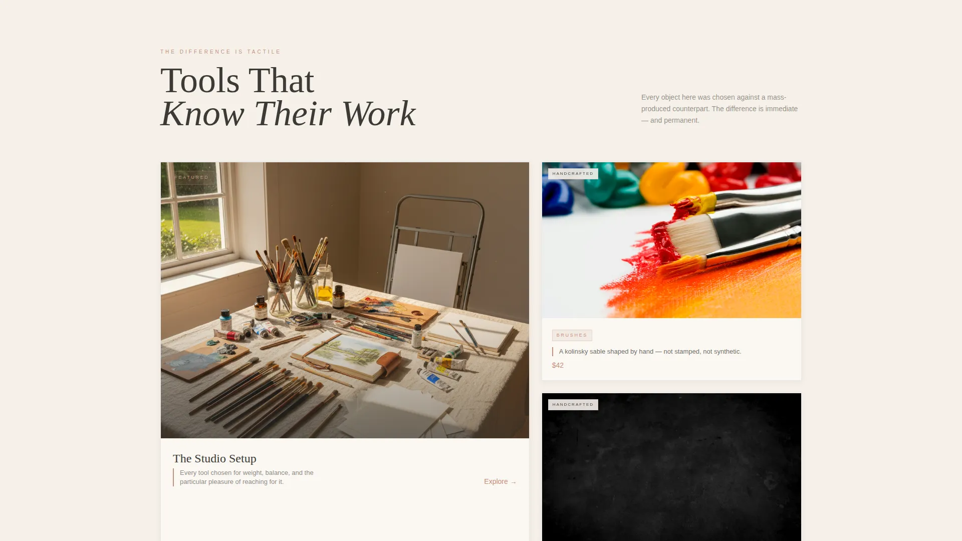 Luxury Arts & Crafts Bento Grid Landing Page