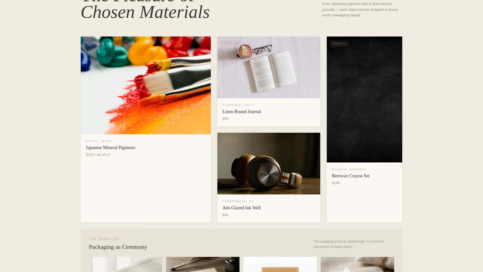 Luxury Arts & Crafts Bento Grid Landing Page