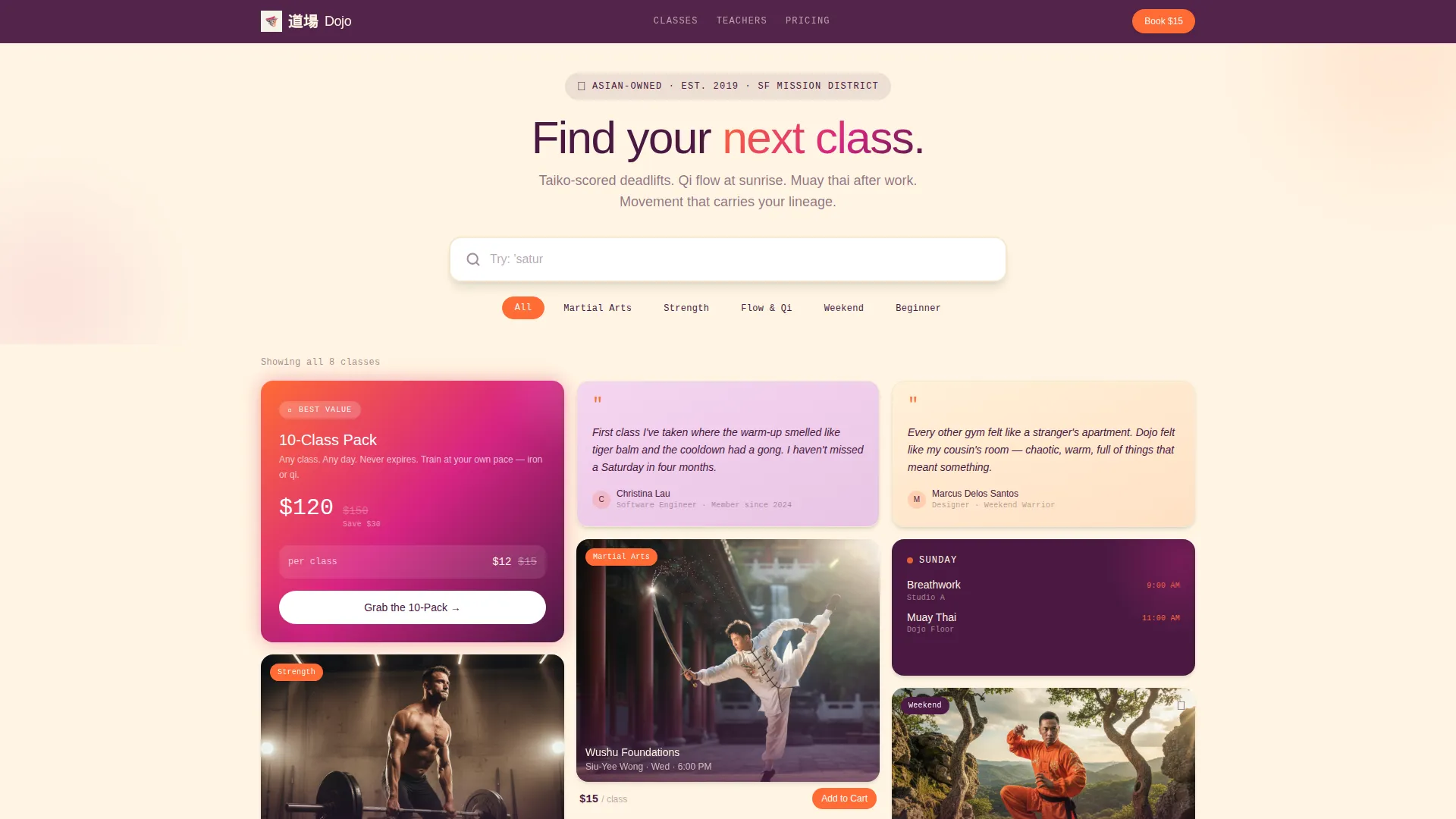 Vibrant Fitness Landing Page for Asian-Owned Studios