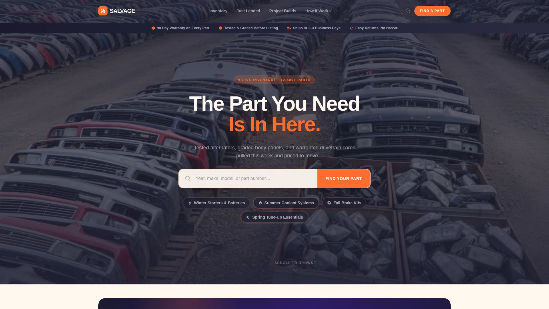 Used Auto Parts Masonry Landing Page Template