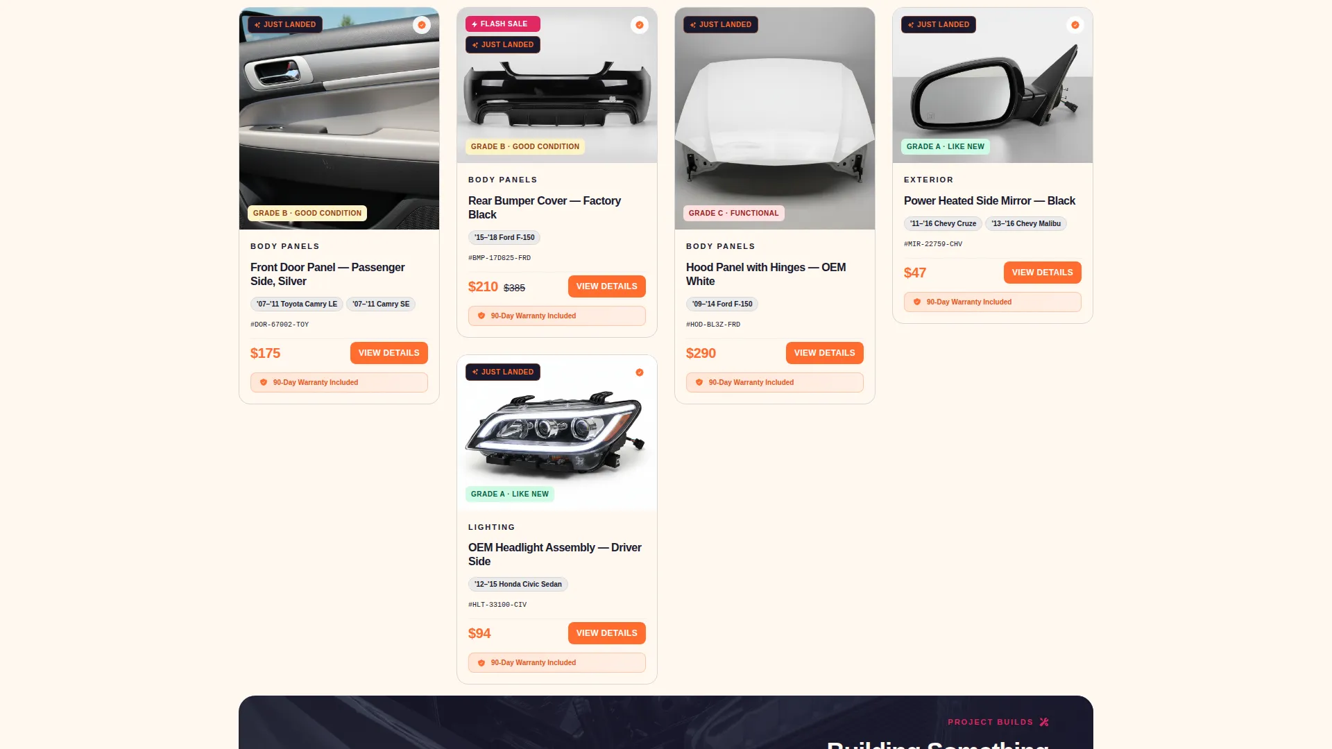 Used Auto Parts Masonry Landing Page Template