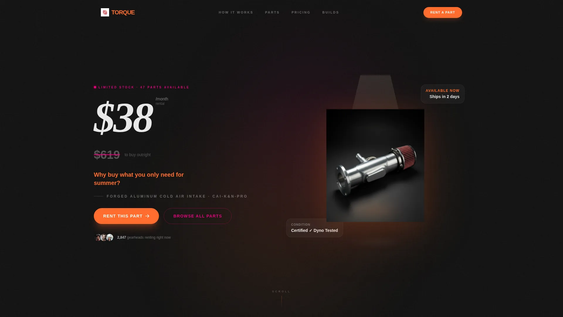 Bold Auto Parts Rental Landing Page Template