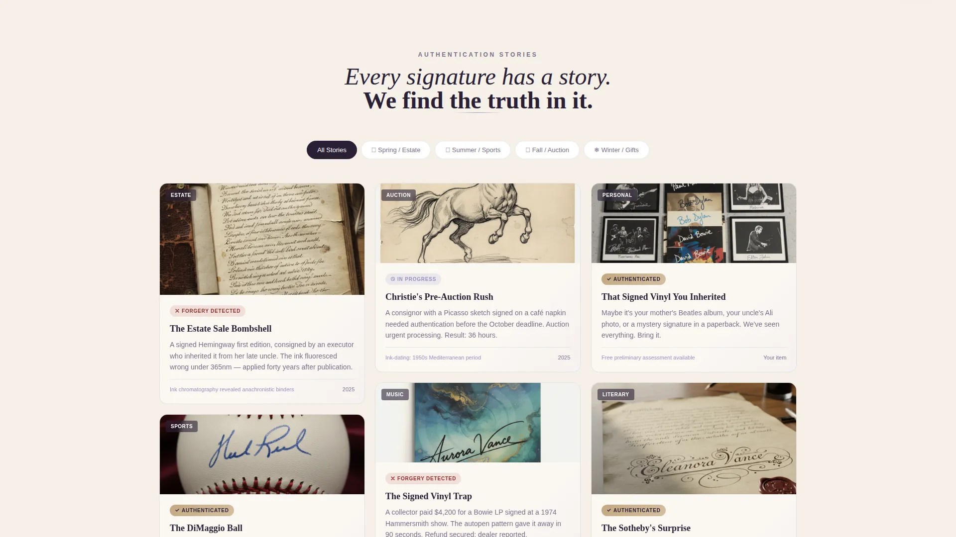 Autograph Authentication Landing Page Template