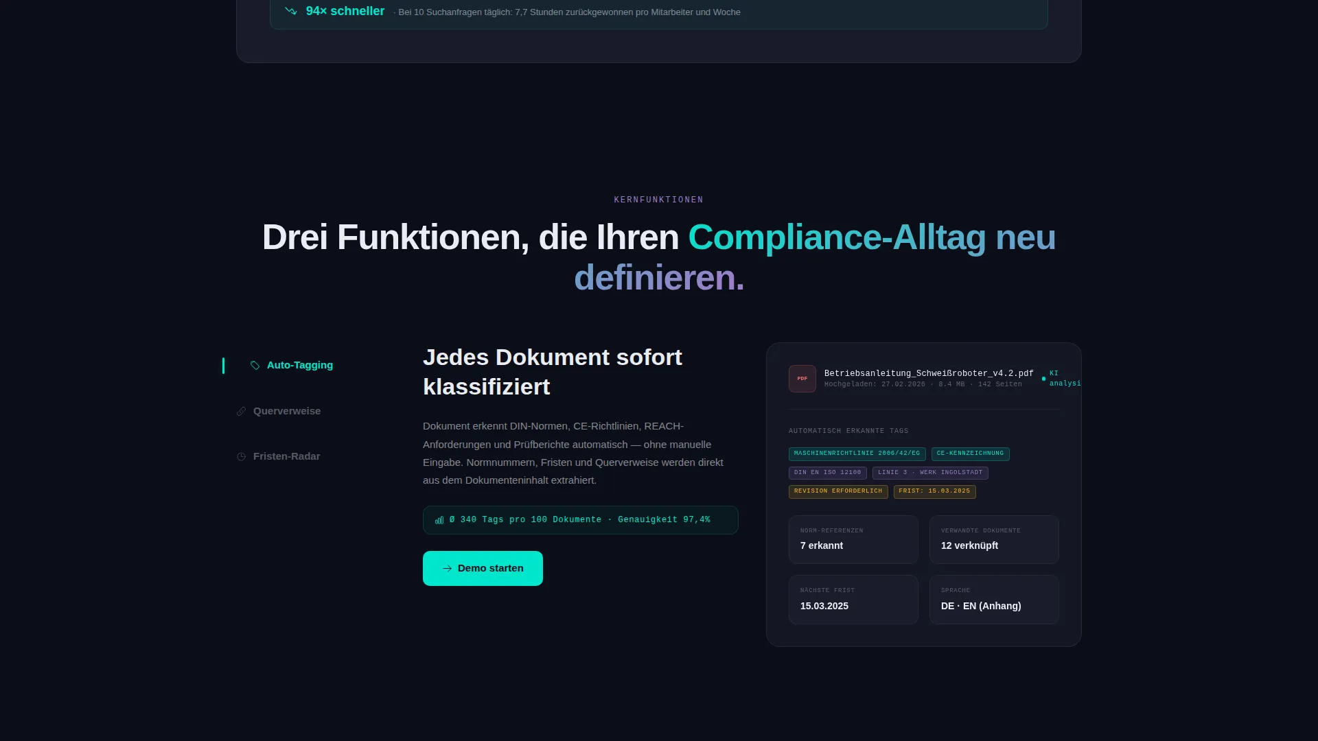 German Compliance Documentation Landing Page Template