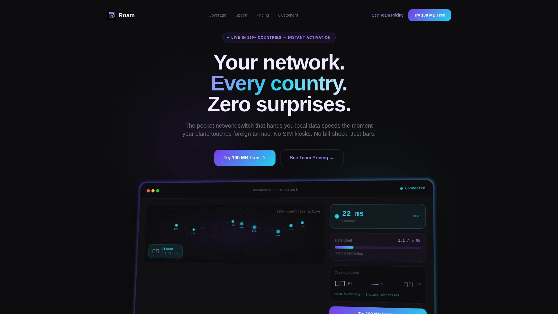 Global Roaming Service Landing Page Template