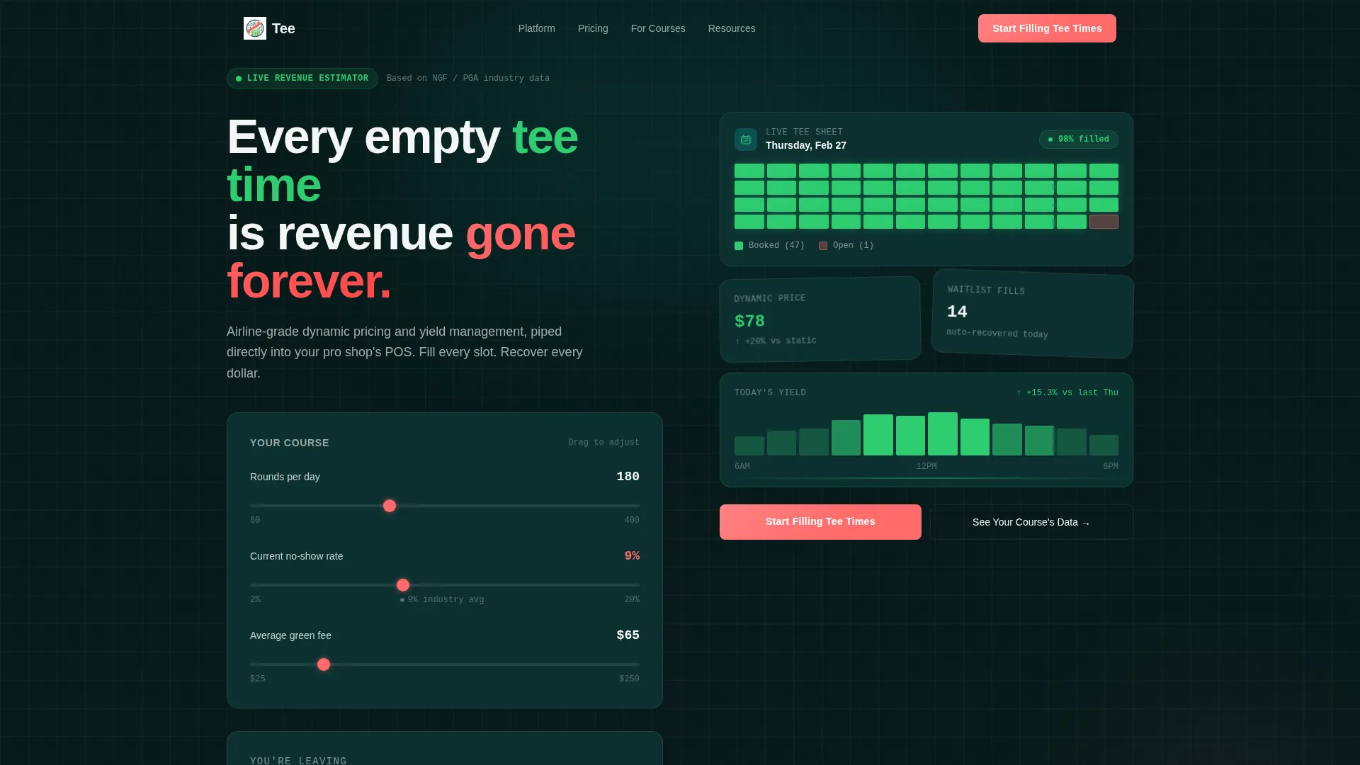 Golf Booking Landing Page Template | Dashboard SaaS Design